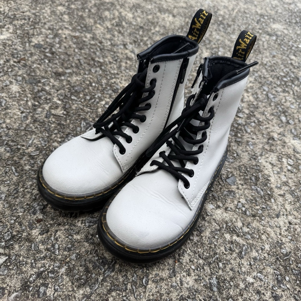 Dr. Martens Zavala Leather Combat Boots Kids' Size 13 White Zip AirWair Casual